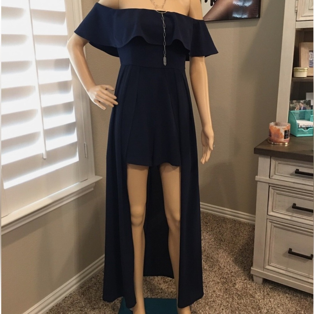 NWT Altar’d State Blue Romper with sweep train